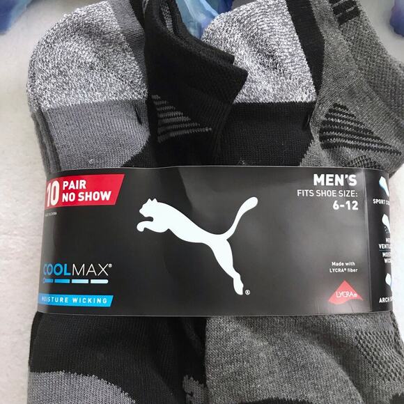 Puma NWT Cool Max 10 Pairs No Show Socks Men 6-12 - Picture 3 of 6